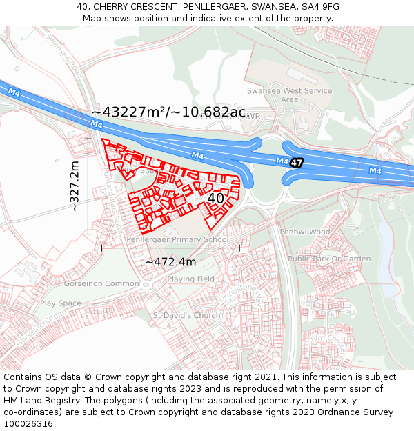 40, CHERRY CRESCENT, PENLLERGAER, SWANSEA, SA4 9FG: Plot and title map