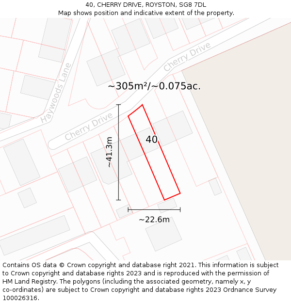 40, CHERRY DRIVE, ROYSTON, SG8 7DL: Plot and title map