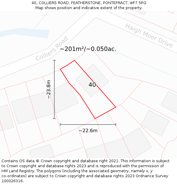 40, COLLIERS ROAD, FEATHERSTONE, PONTEFRACT, WF7 5PG: Plot and title map
