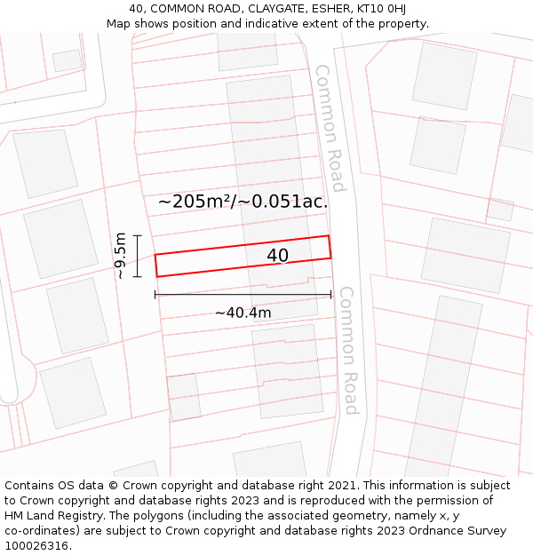 40, COMMON ROAD, CLAYGATE, ESHER, KT10 0HJ: Plot and title map