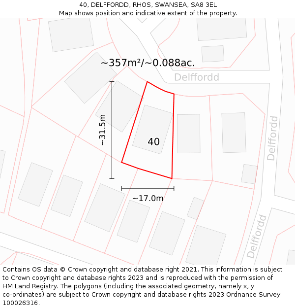 40, DELFFORDD, RHOS, SWANSEA, SA8 3EL: Plot and title map