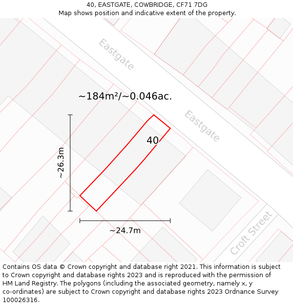 40, EASTGATE, COWBRIDGE, CF71 7DG: Plot and title map