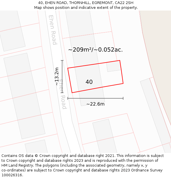 40, EHEN ROAD, THORNHILL, EGREMONT, CA22 2SH: Plot and title map