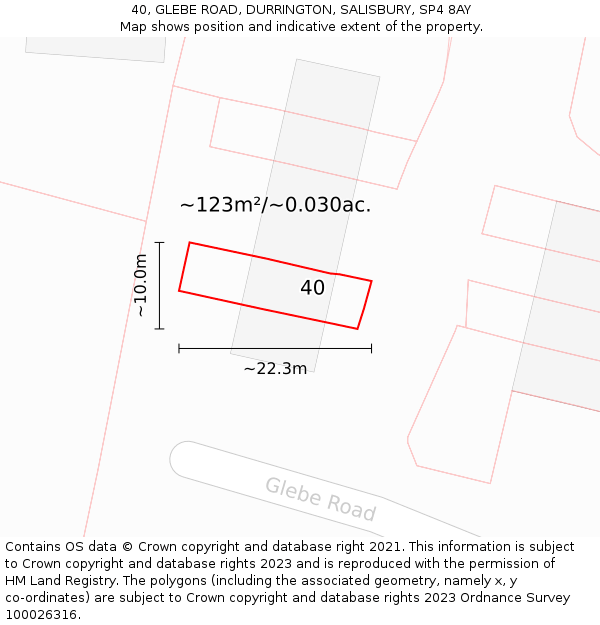 40, GLEBE ROAD, DURRINGTON, SALISBURY, SP4 8AY: Plot and title map