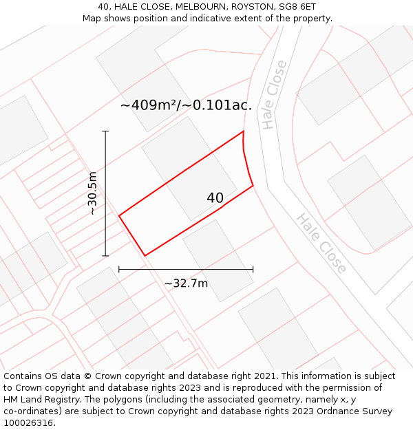 40, HALE CLOSE, MELBOURN, ROYSTON, SG8 6ET: Plot and title map
