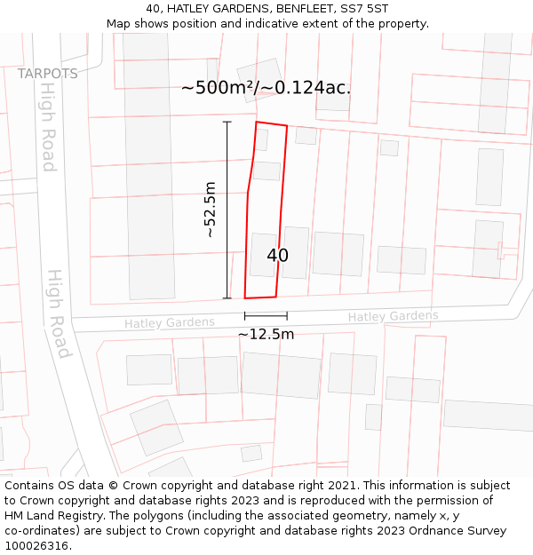40, HATLEY GARDENS, BENFLEET, SS7 5ST: Plot and title map