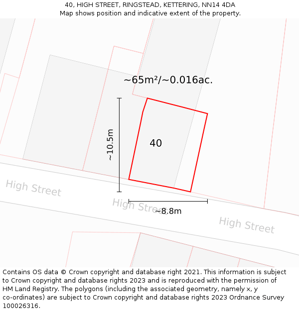 40, HIGH STREET, RINGSTEAD, KETTERING, NN14 4DA: Plot and title map