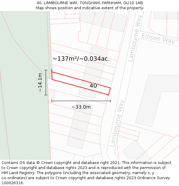 40, LAMBOURNE WAY, TONGHAM, FARNHAM, GU10 1AB: Plot and title map