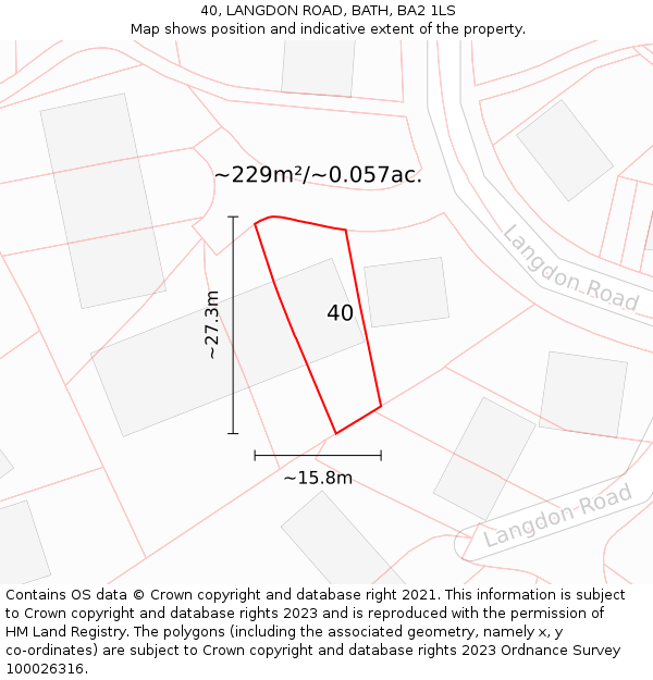 40, LANGDON ROAD, BATH, BA2 1LS: Plot and title map