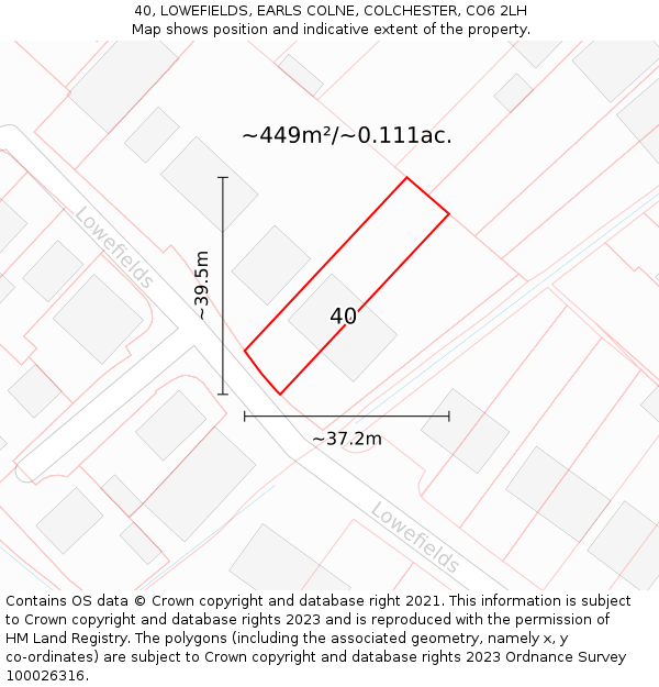 40, LOWEFIELDS, EARLS COLNE, COLCHESTER, CO6 2LH: Plot and title map
