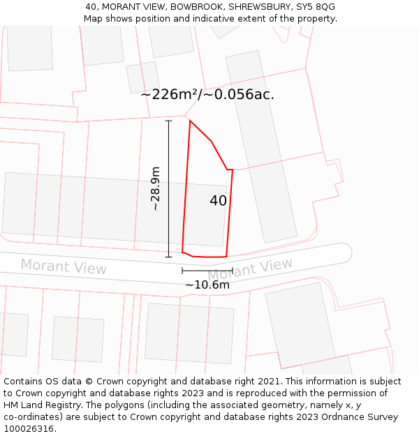 40, MORANT VIEW, BOWBROOK, SHREWSBURY, SY5 8QG: Plot and title map