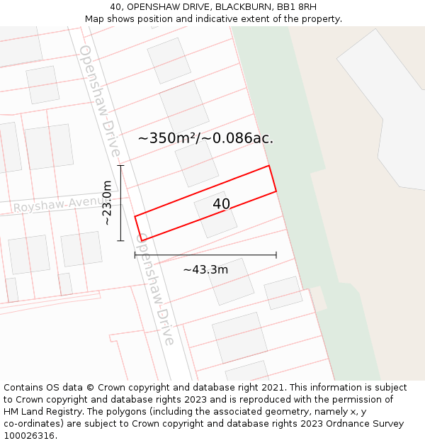 40, OPENSHAW DRIVE, BLACKBURN, BB1 8RH: Plot and title map