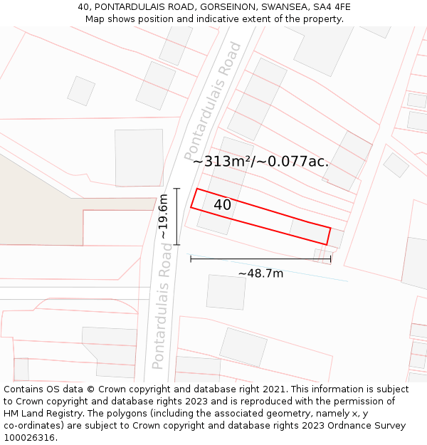 40, PONTARDULAIS ROAD, GORSEINON, SWANSEA, SA4 4FE: Plot and title map