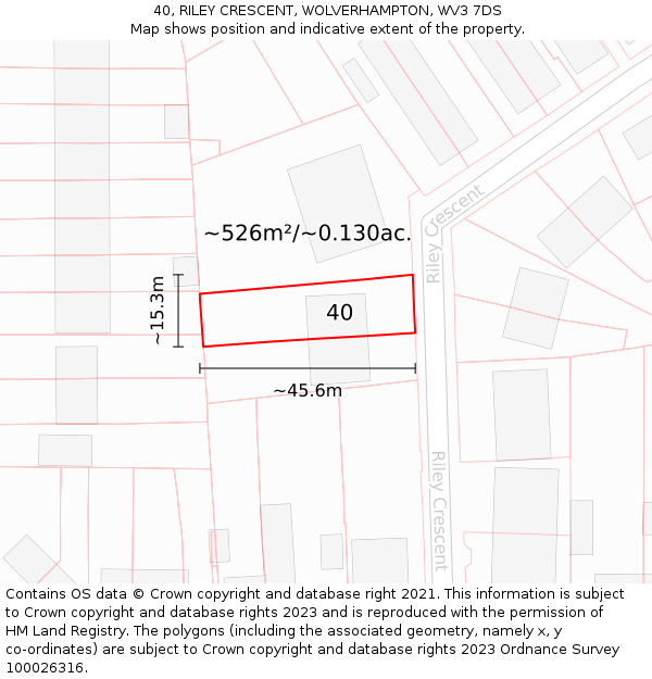 40, RILEY CRESCENT, WOLVERHAMPTON, WV3 7DS: Plot and title map