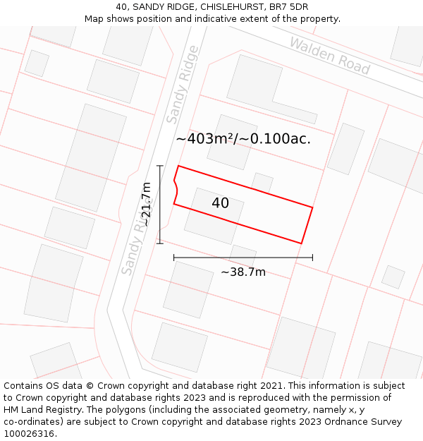 40, SANDY RIDGE, CHISLEHURST, BR7 5DR: Plot and title map