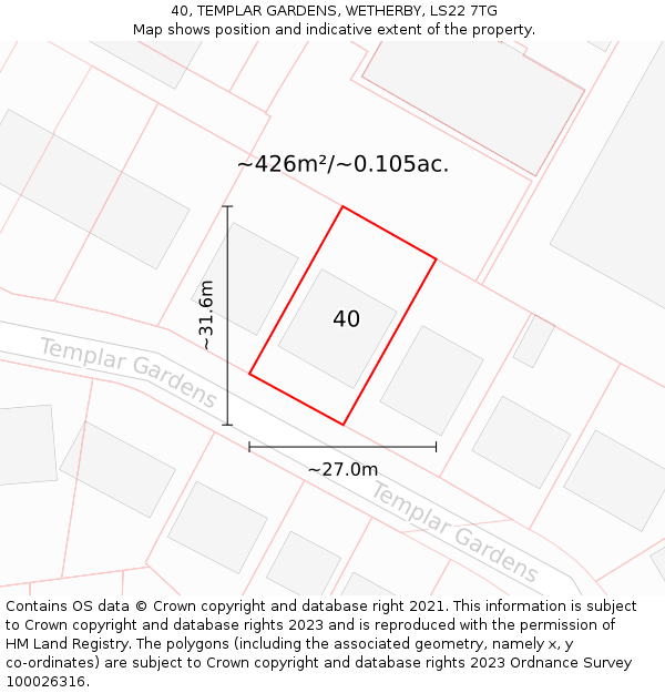 40, TEMPLAR GARDENS, WETHERBY, LS22 7TG: Plot and title map