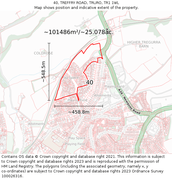 40, TREFFRY ROAD, TRURO, TR1 1WL: Plot and title map