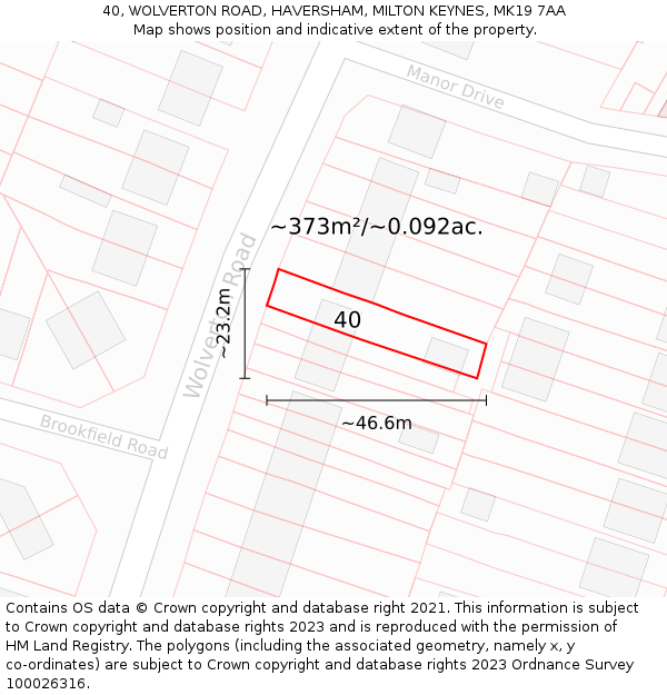 40, WOLVERTON ROAD, HAVERSHAM, MILTON KEYNES, MK19 7AA: Plot and title map