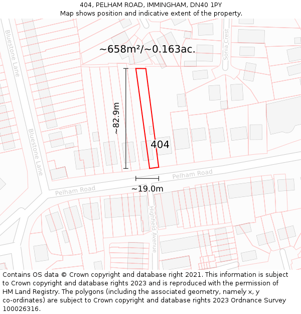 404, PELHAM ROAD, IMMINGHAM, DN40 1PY: Plot and title map