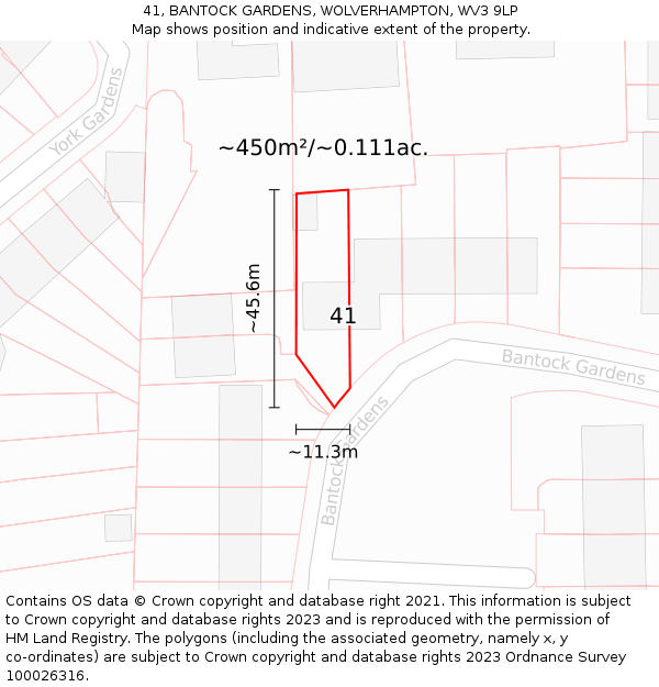 41, BANTOCK GARDENS, WOLVERHAMPTON, WV3 9LP: Plot and title map