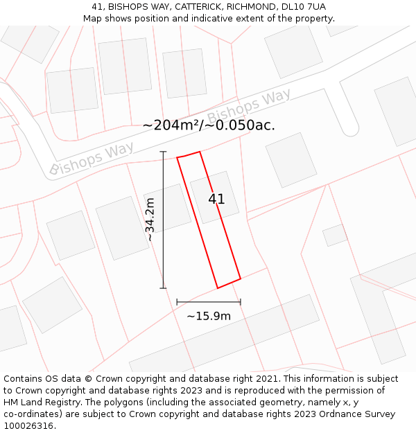 41, BISHOPS WAY, CATTERICK, RICHMOND, DL10 7UA: Plot and title map