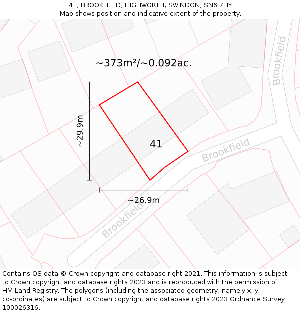 41, BROOKFIELD, HIGHWORTH, SWINDON, SN6 7HY: Plot and title map