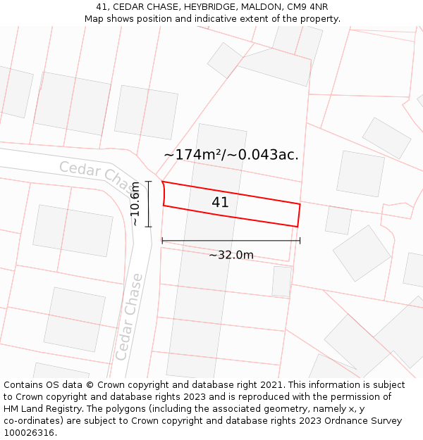 41, CEDAR CHASE, HEYBRIDGE, MALDON, CM9 4NR: Plot and title map