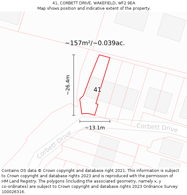 41, CORBETT DRIVE, WAKEFIELD, WF2 9EA: Plot and title map