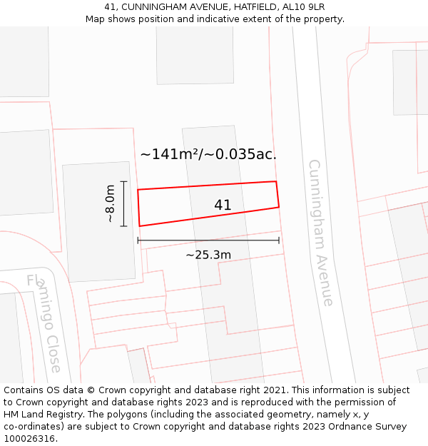 41, CUNNINGHAM AVENUE, HATFIELD, AL10 9LR: Plot and title map