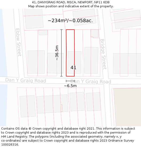 41, DANYGRAIG ROAD, RISCA, NEWPORT, NP11 6DB: Plot and title map
