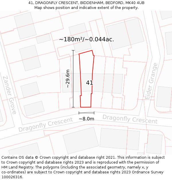 41, DRAGONFLY CRESCENT, BIDDENHAM, BEDFORD, MK40 4UB: Plot and title map