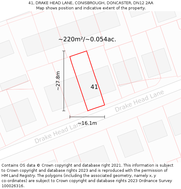 41, DRAKE HEAD LANE, CONISBROUGH, DONCASTER, DN12 2AA: Plot and title map