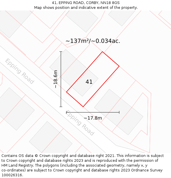 41, EPPING ROAD, CORBY, NN18 8GS: Plot and title map
