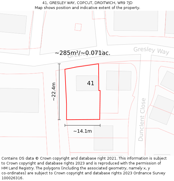 41, GRESLEY WAY, COPCUT, DROITWICH, WR9 7JD: Plot and title map