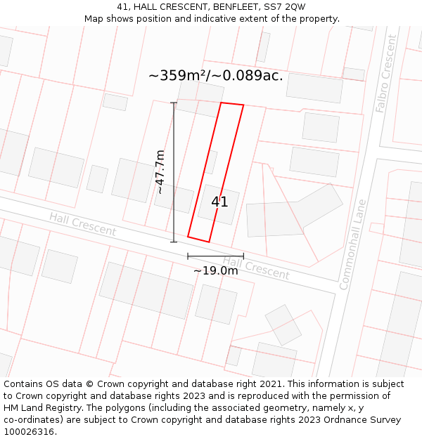 41, HALL CRESCENT, BENFLEET, SS7 2QW: Plot and title map