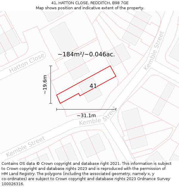 41, HATTON CLOSE, REDDITCH, B98 7GE: Plot and title map