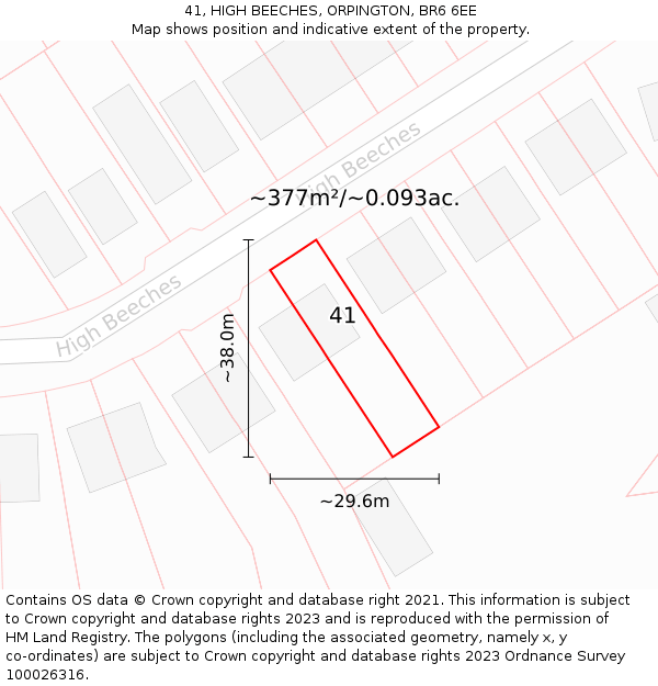 41, HIGH BEECHES, ORPINGTON, BR6 6EE: Plot and title map
