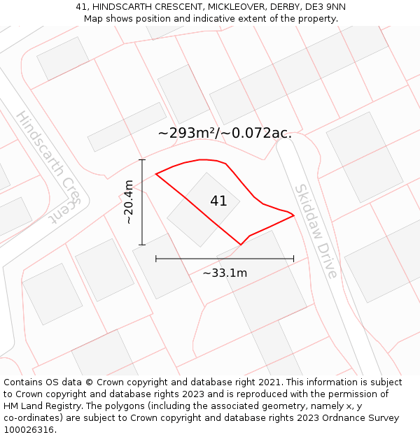 41, HINDSCARTH CRESCENT, MICKLEOVER, DERBY, DE3 9NN: Plot and title map
