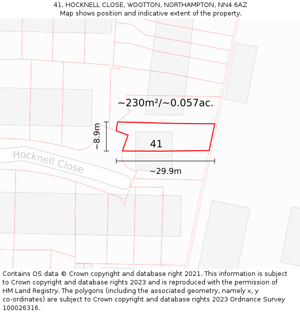 41, HOCKNELL CLOSE, WOOTTON, NORTHAMPTON, NN4 6AZ: Plot and title map