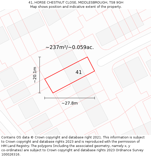 41, HORSE CHESTNUT CLOSE, MIDDLESBROUGH, TS8 9GH: Plot and title map