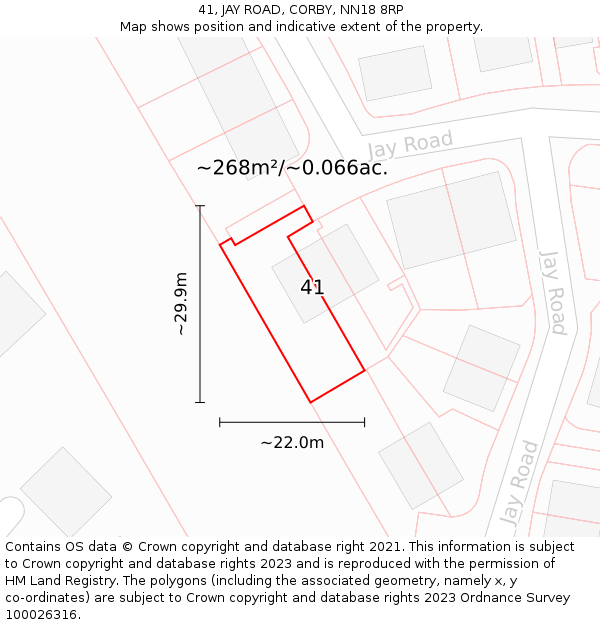 41, JAY ROAD, CORBY, NN18 8RP: Plot and title map