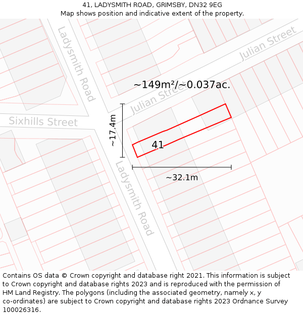 41, LADYSMITH ROAD, GRIMSBY, DN32 9EG: Plot and title map