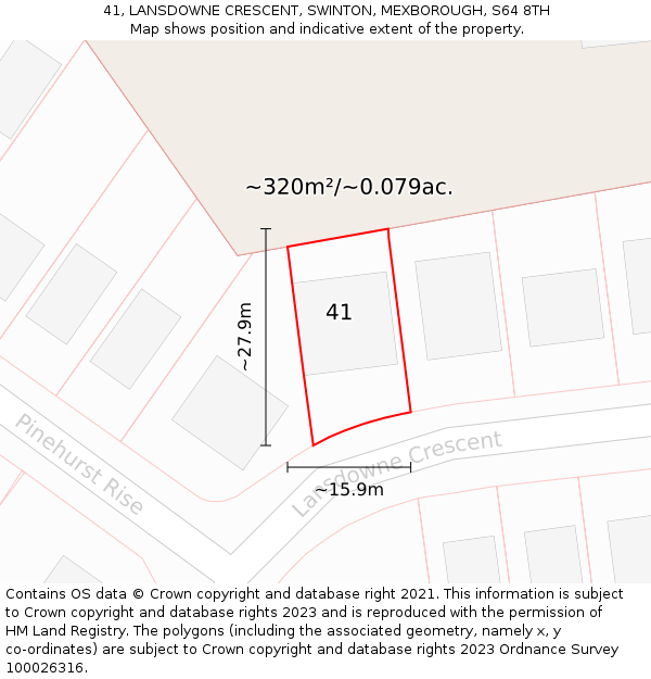 41, LANSDOWNE CRESCENT, SWINTON, MEXBOROUGH, S64 8TH: Plot and title map