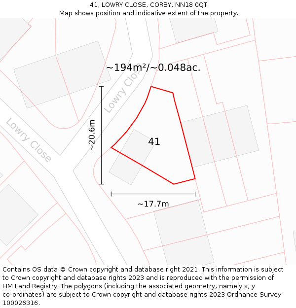 41, LOWRY CLOSE, CORBY, NN18 0QT: Plot and title map