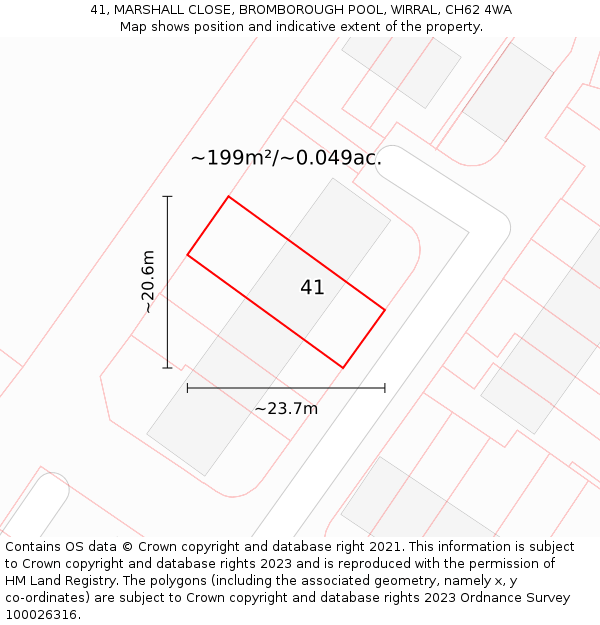41, MARSHALL CLOSE, BROMBOROUGH POOL, WIRRAL, CH62 4WA: Plot and title map