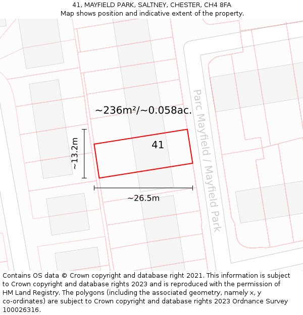 41, MAYFIELD PARK, SALTNEY, CHESTER, CH4 8FA: Plot and title map