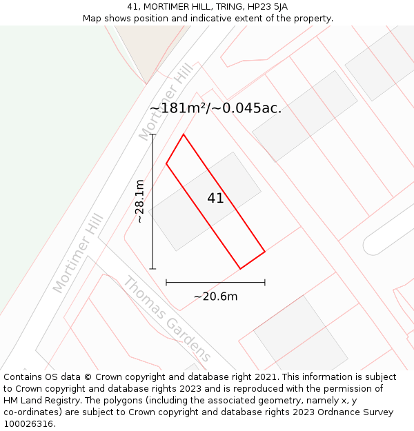 41, MORTIMER HILL, TRING, HP23 5JA: Plot and title map
