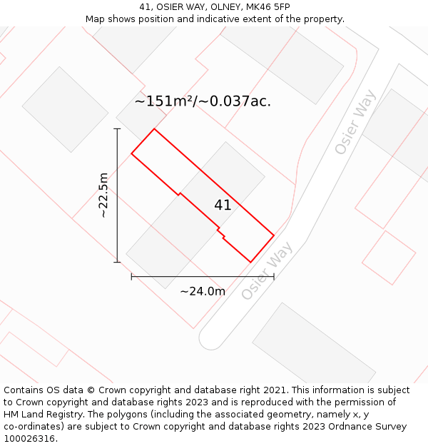 41, OSIER WAY, OLNEY, MK46 5FP: Plot and title map