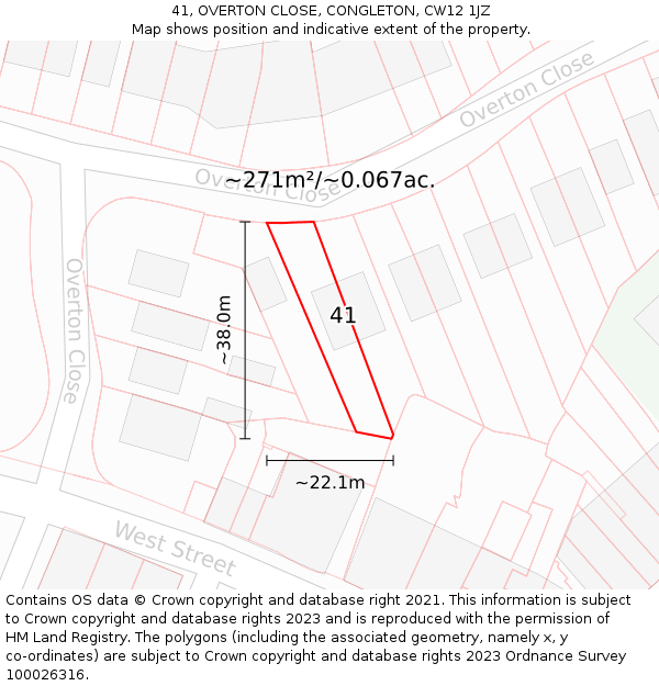41, OVERTON CLOSE, CONGLETON, CW12 1JZ: Plot and title map