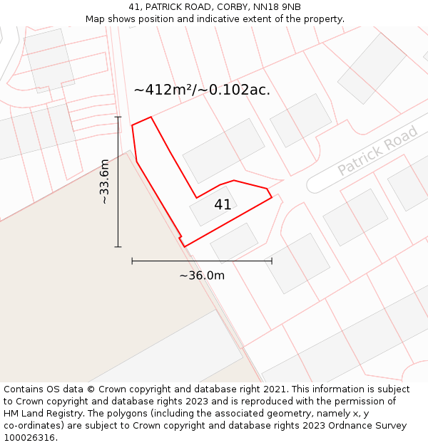 41, PATRICK ROAD, CORBY, NN18 9NB: Plot and title map